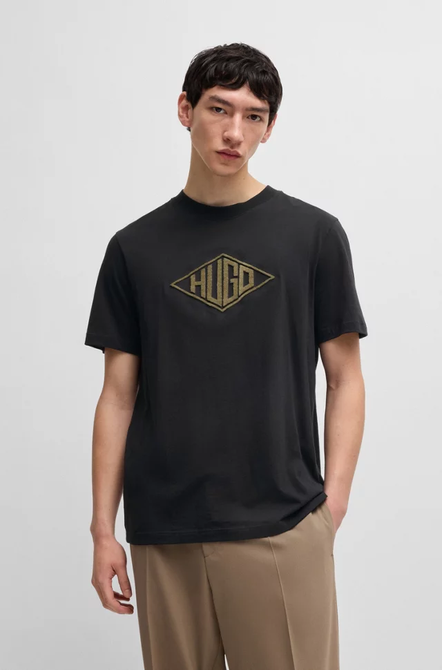 HUGO BOSS COTTON-JERSEY T-SHIRT WITH GEOMATRIC LOGO EMBROIDERY